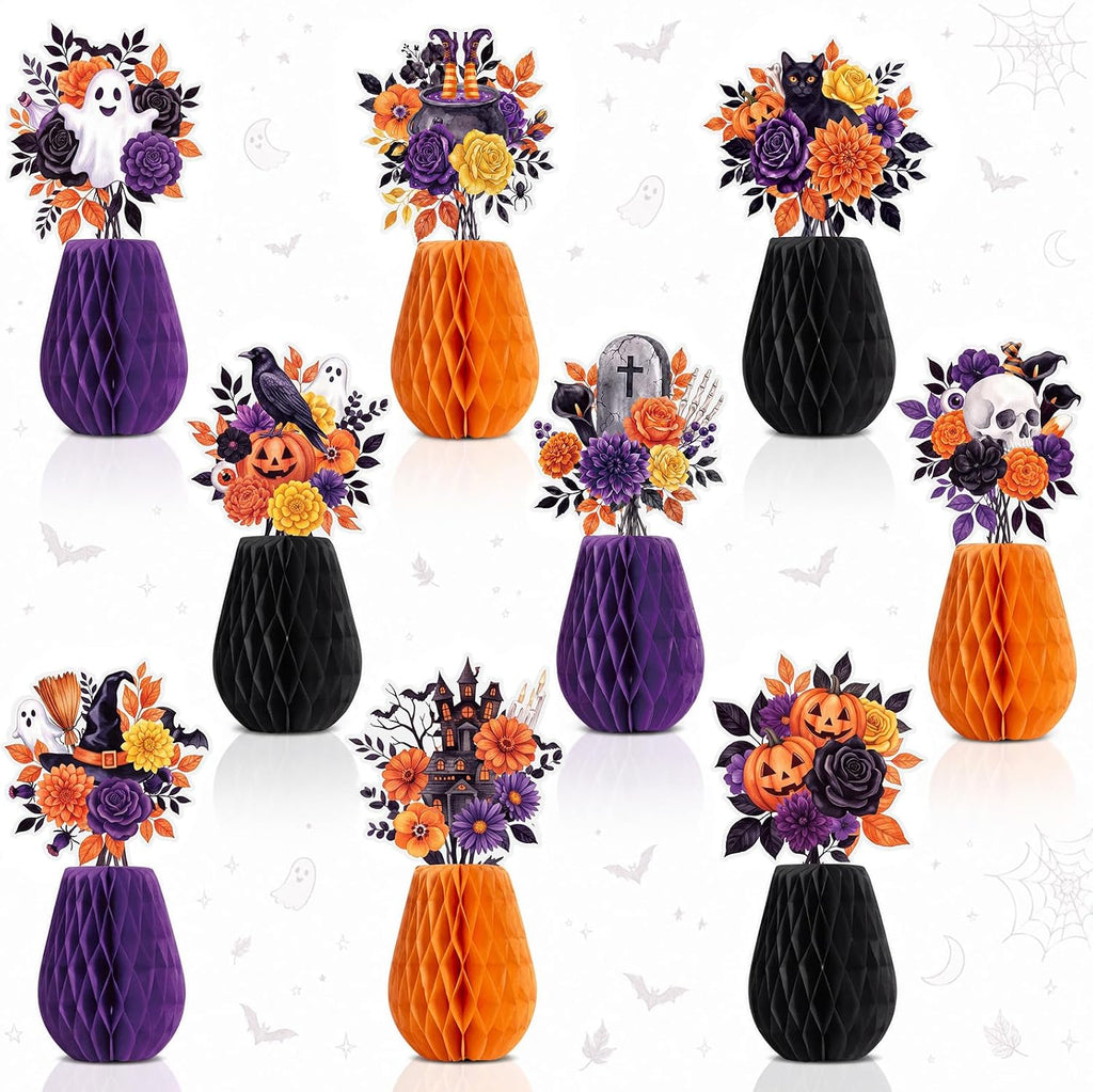 AmazingSpark 9 Pcs Halloween Paper Honeycomb Centerpieces Ghost Table Decor