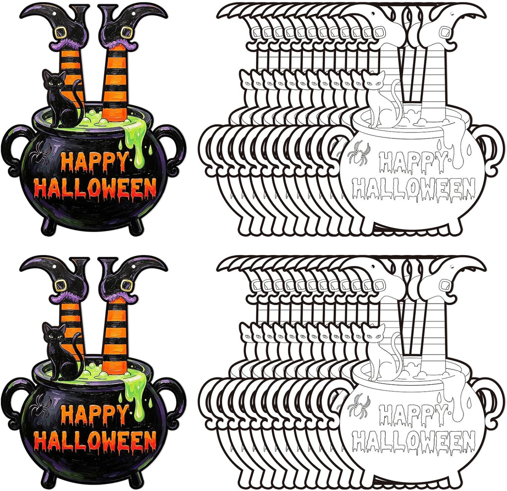 24 Pcs Halloween Coloring Wreath Crafts Color Your Own Witch Pot Crafts