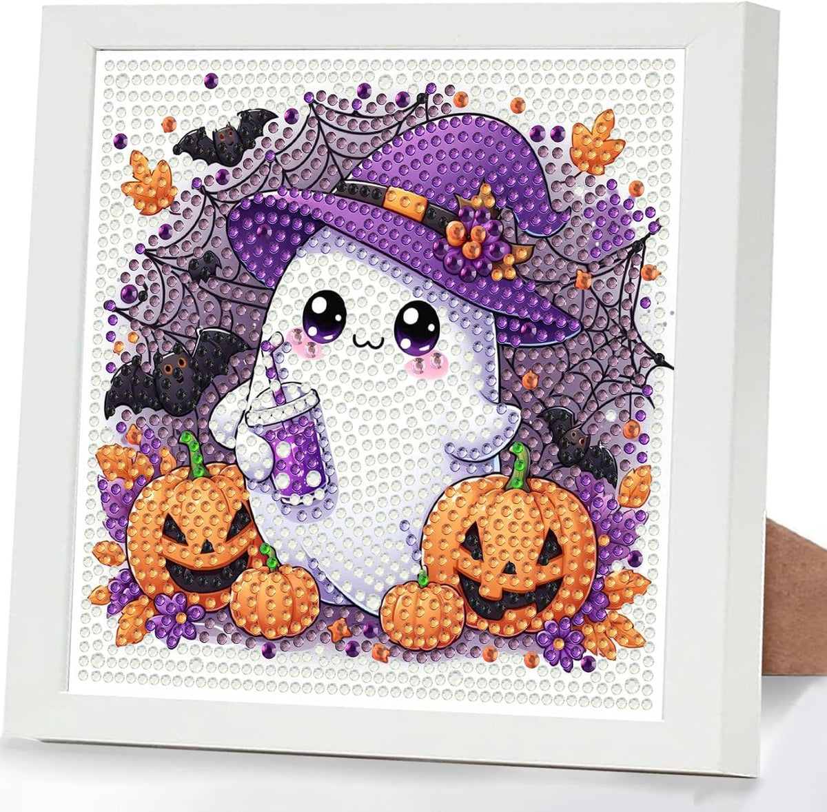 Halloween Ghost Diamond Art Painting Kits for Kids with Frame, Diamond Painting Kits for Kids Ages 4-8-12, Easy Gem Arts and Crafts Gift for Girls Boys Adult Beginners Home Wall Decor(7x7inch)