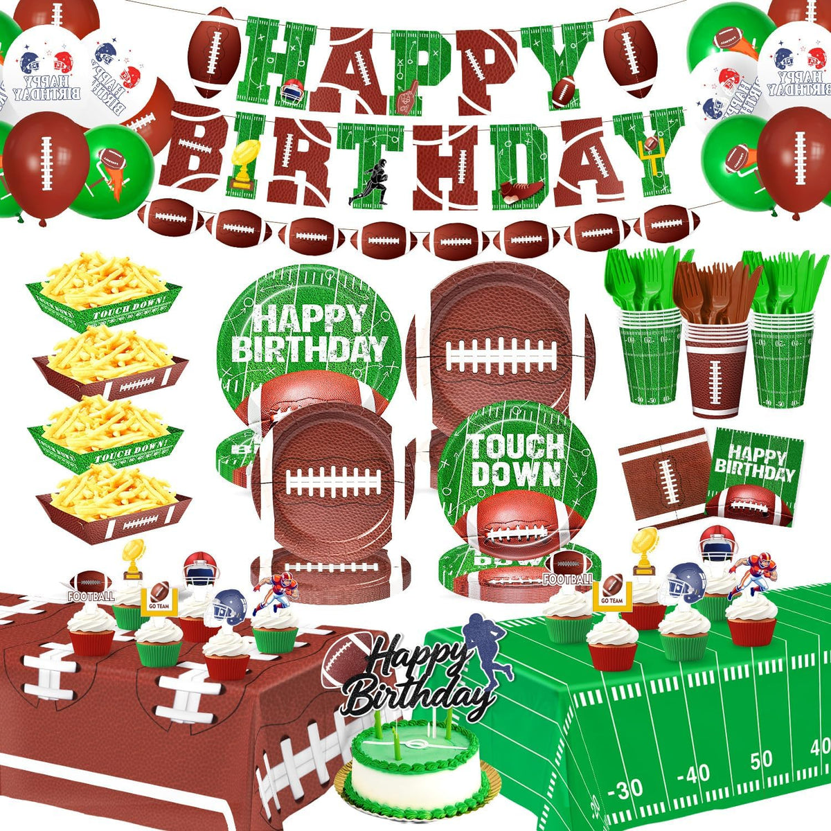 215Pcs Football Birthday Party Decoration–Football Party Supplies for 24