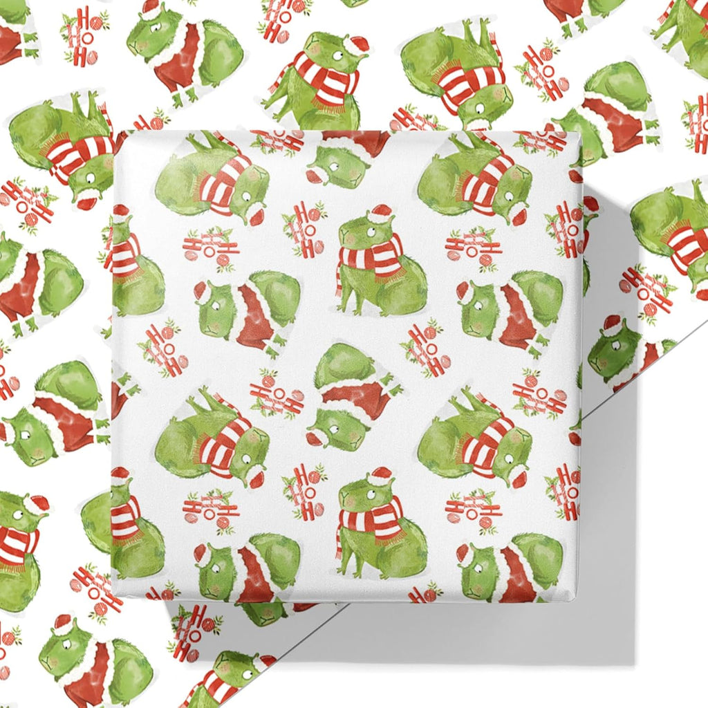 Cuitpan Capybara Christmas Wrapping Paper - Holiday Gift Wrap with Capybara Wearing Santa Hat & Striped Scarf - Cute Xmas Decorative Paper for Kids & Adults Gifts - 40×28 Inches, 4 Folded Sheets