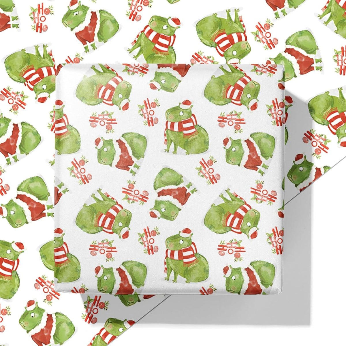 Cuitpan Capybara Christmas Wrapping Paper - Holiday Gift Wrap with Capybara Wearing Santa Hat & Striped Scarf - Cute Xmas Decorative Paper for Kids & Adults Gifts - 40×28 Inches, 4 Folded Sheets