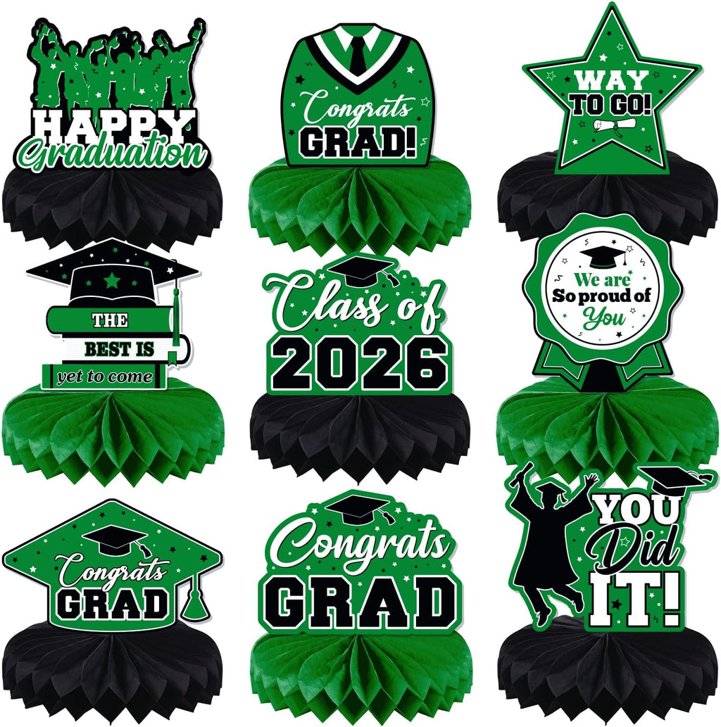 Graduation Decorations Class of 2026, Centerpieces for Tables, Congrats Grad Honeycomb Table Toppers, Graduation Party Supplies, Green