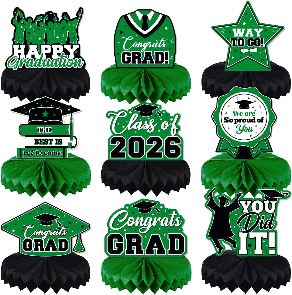 Graduation Decorations Class of 2026, Centerpieces for Tables, Congrats Grad Honeycomb Table Toppers, Graduation Party Supplies, Green