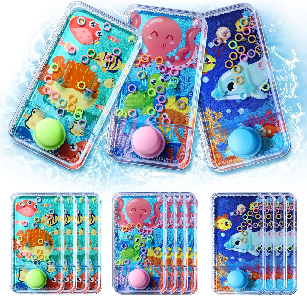 Cleboen 12 Pack Handheld Water Games for Kids, Water Ring Toss Handheld Games Under the Sea Party Favors Goodie Bag Stuffers Classroom Rewards for Boys Girls, Stress-Relief Car Games Travel Toys