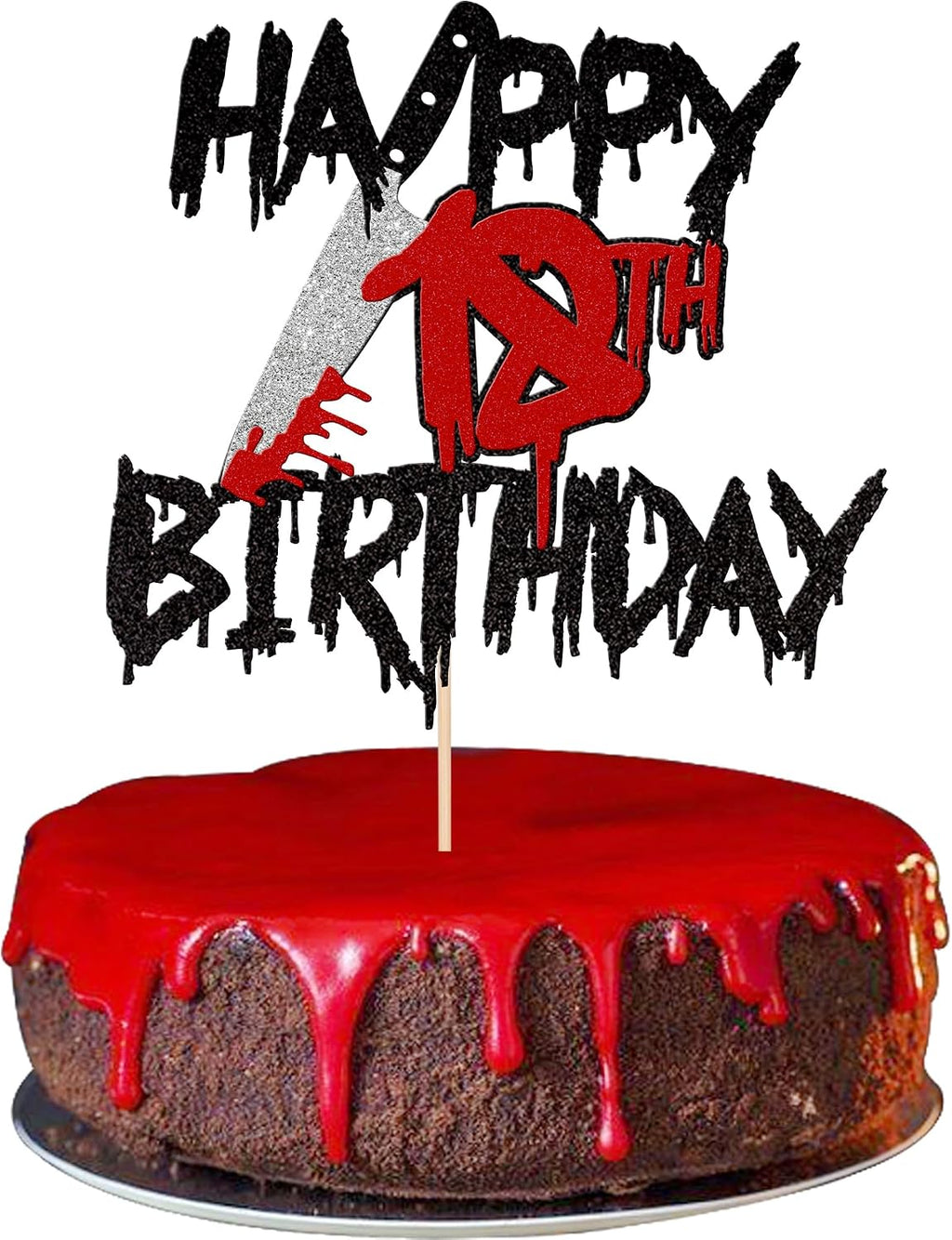 1 PCS Happy 18th Birthday Cake Topper Black Glitter Cheers to 18 Years Horror Blood Knife Have a Killer Birthday Cake Pick for Halloween Killer 18th Birthday Party Cake Decorations Supplies