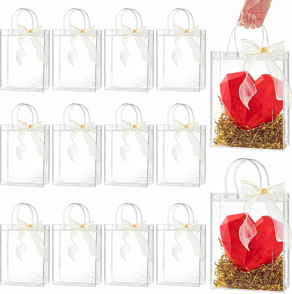 Ohuimrt 30 Pack 7.9" x 3.15" x 9.84" Clear Plastic Gift Bags with Handles