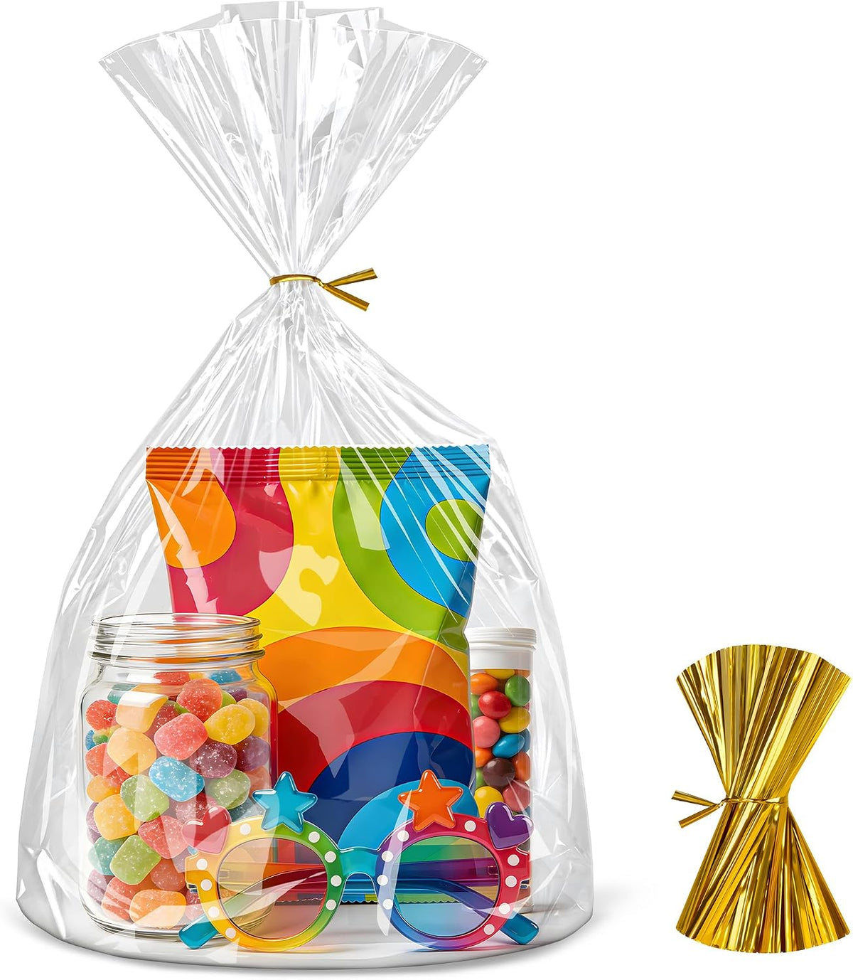 Flat Bottom Cellophane Bags with Twist Ties, 55 CT 10x14 Inches Cellophane Wrap for Gift Flat Bottom Clear Treat Bags Cello Packaging for Party Favors, Bridal Showers and Wedding Gift Wrapping