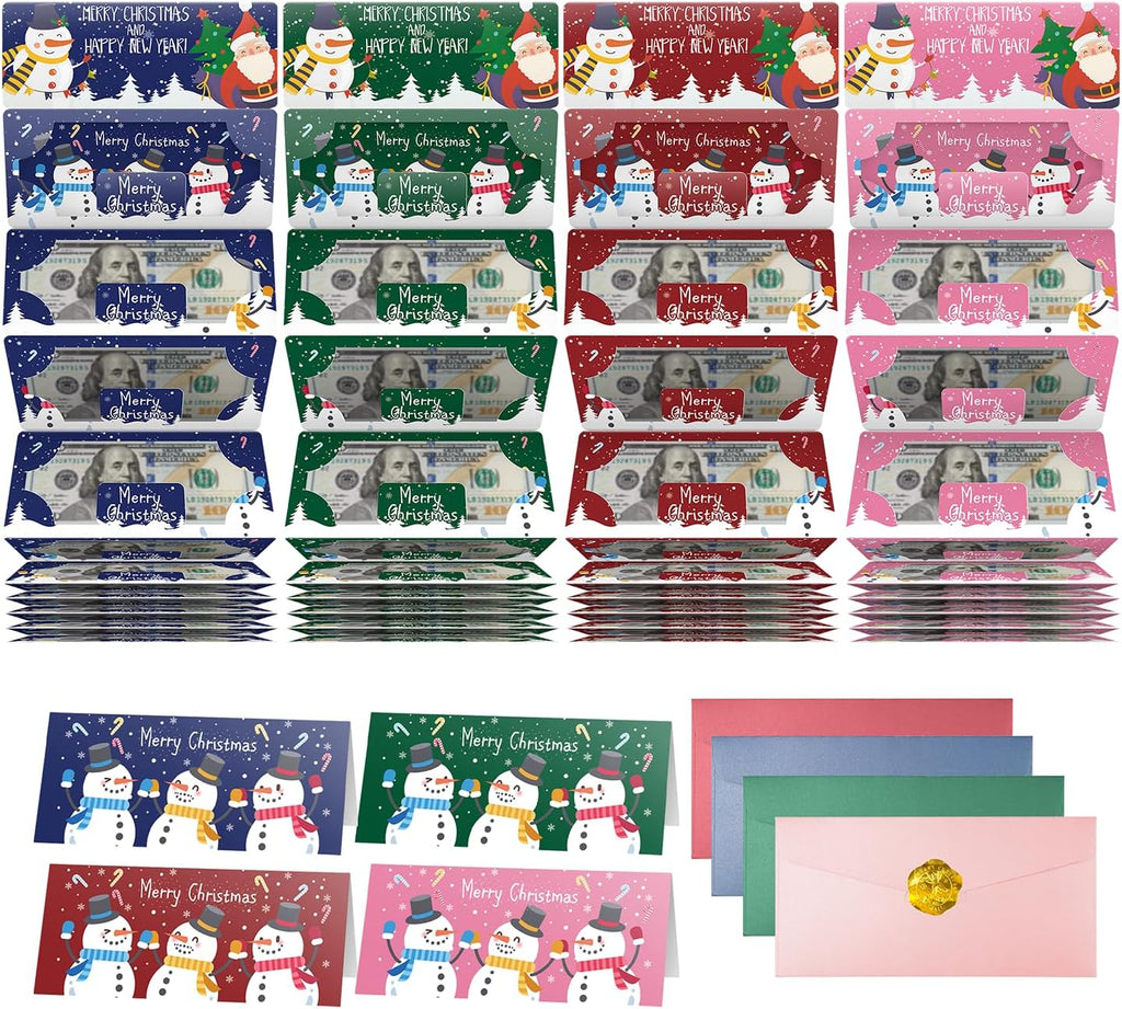 Jaywayang 4PCS Christmas Money or Gift Card Holder with 10 Slots, Surprise Cash Envelope Holders for Men Women Girls Boys