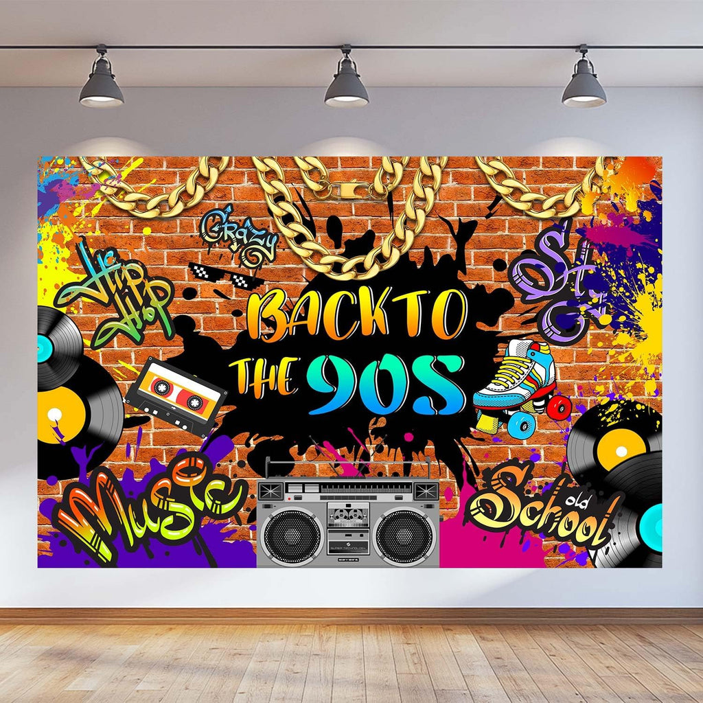 15x10FT 90s Party Decorations Backdrop Hip Hop Graffiti Retro Radio Fashion Brick Wall Photography Background Back to The 90s Themed Backdrop Banner Photo Shoot Props