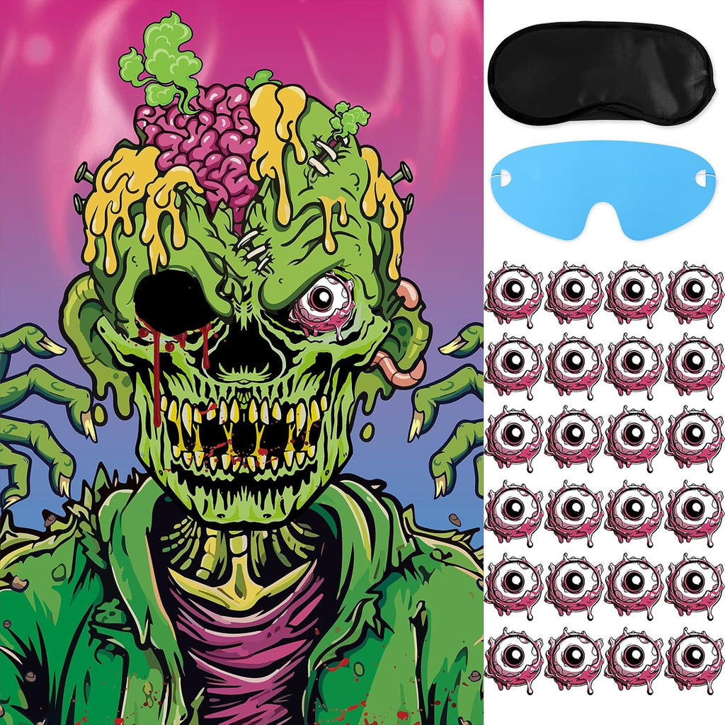 Hxezoc Pin The Eyeball On The Zombie Game with 24 Pcs Eyeballs Stickers, Halloween Pin The Tail Scary Zombie Party Games for Kids Halloween Party Birthday Party Supplies