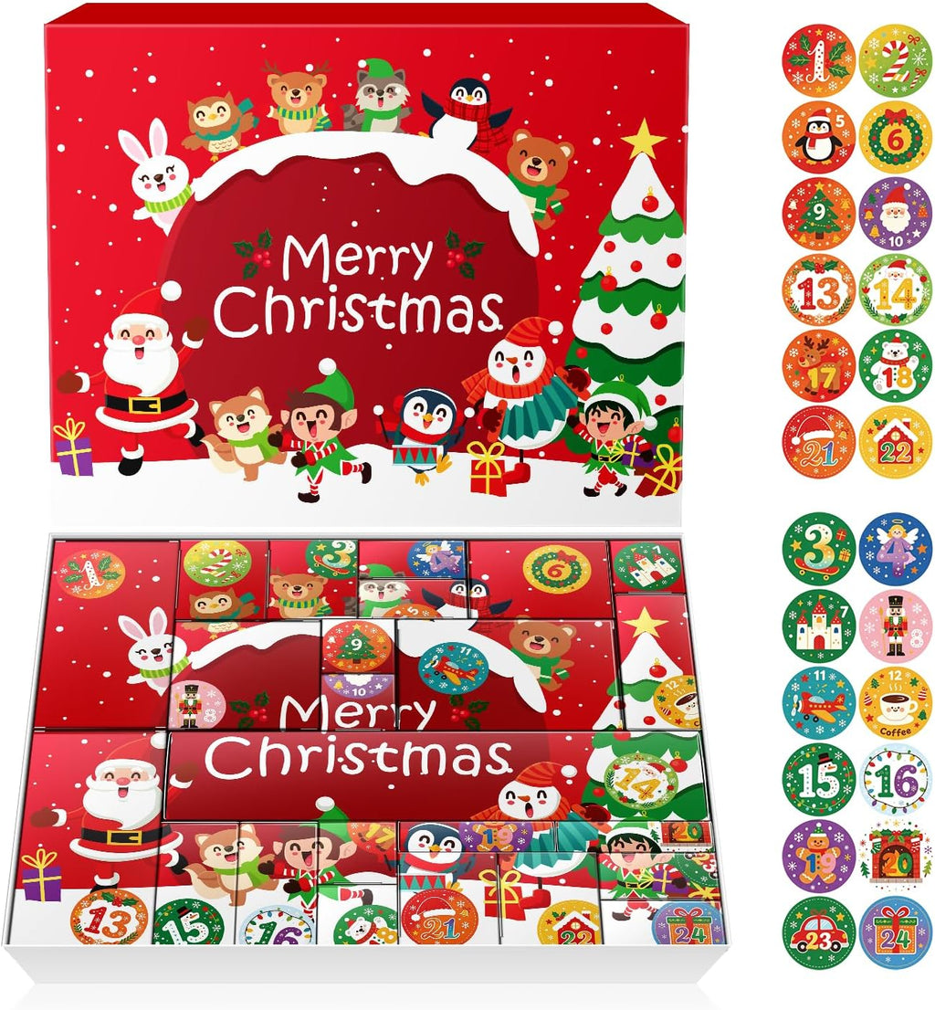 JWSCYSY 2026 Christmas Advent Calendar Box Set DIY - 24 Empty Surprise Gift Boxes with Number Stickers to Fill, Countdown Calendar for Kids Family Holiday Christmas Decorations (Red)