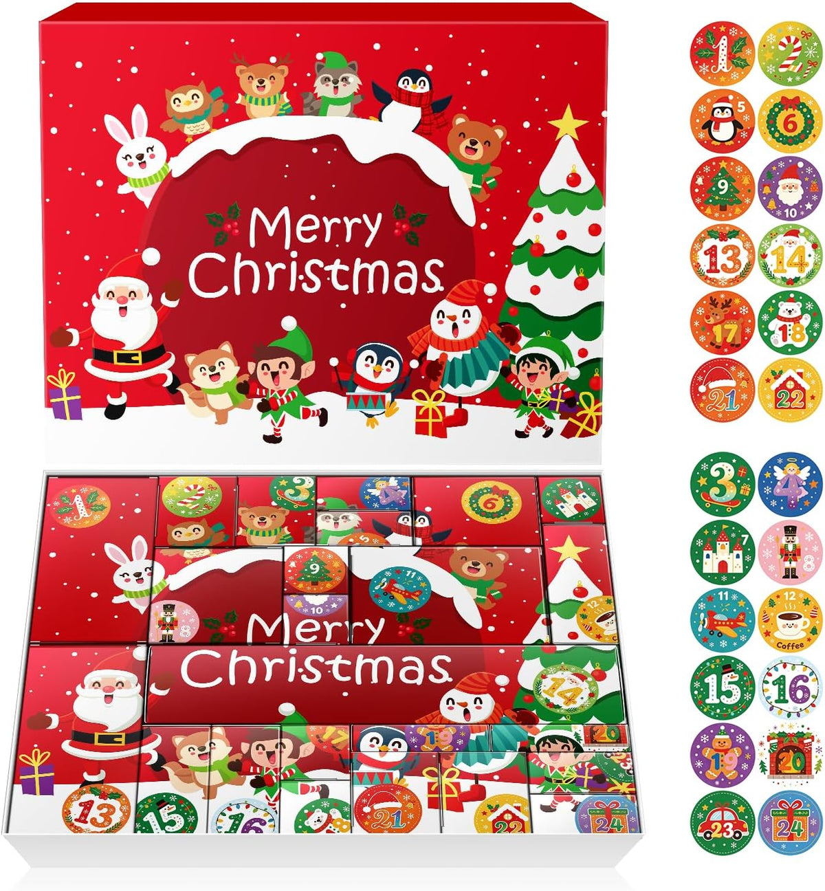 JWSCYSY 2026 Christmas Advent Calendar Box Set DIY - 24 Empty Surprise Gift Boxes with Number Stickers to Fill, Countdown Calendar for Kids Family Holiday Christmas Decorations (Red)