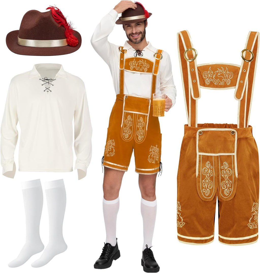 Spooktacular Creations Lederhosen Men Oktoberfest Outfit Costume, Halloween German Bavarian Costume for Adults Beer Festival