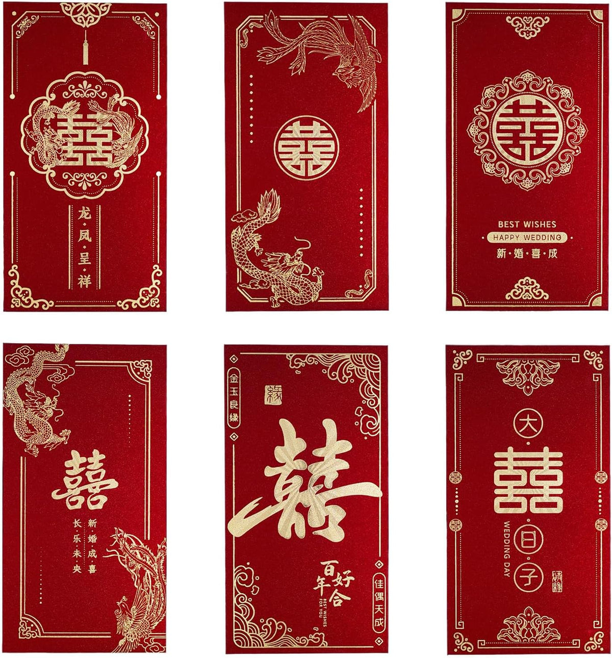 6 PCS Wedding Envelopes Chinese Red Envelope Lucky Money Packets