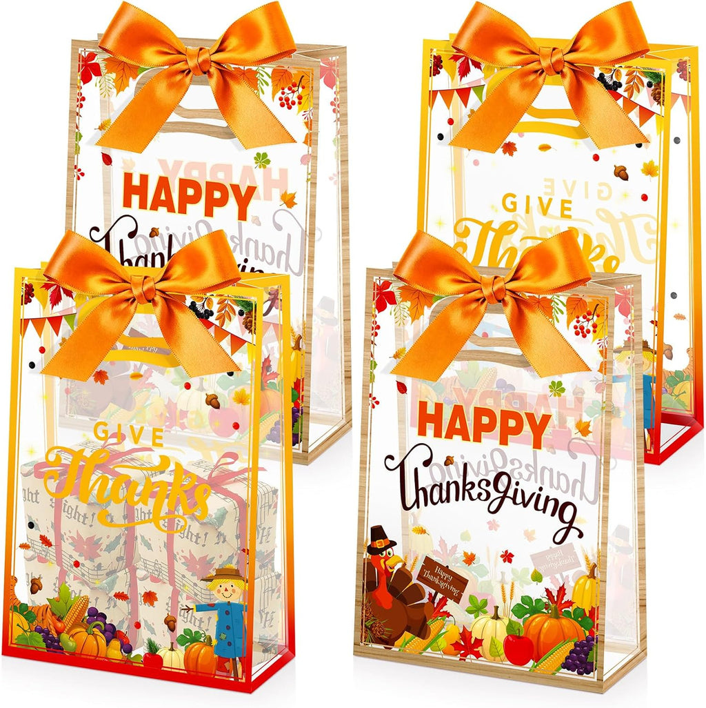 Capoda 24 Pack Thanksgiving Gift Bags with Handles, Pumpkin Turkey Print
