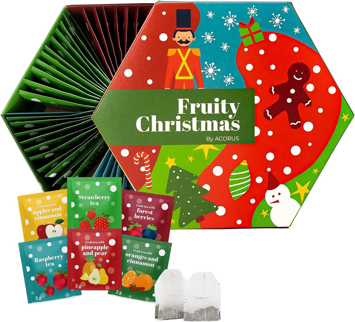 ACORUS Fruity Christmas Tea Set, Fruit Tea Gift Set, 60 Assorted Tea Bags Variety Pack, Fruit Tea Sampler, Specialty Tea Bags Individually Wrapped, Tea Gifts for Women, Men, Tea Lovers