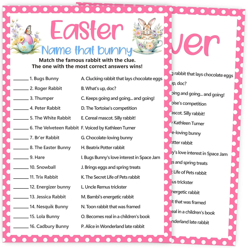 Easter Games for Adults and Kids, Easter Bunny Clues Game Cards, Cute Family Feud Trivia Game for Family Friends, Holiday Party Games for Activities Party Decorations Supplies, 5x7 Inch-A04