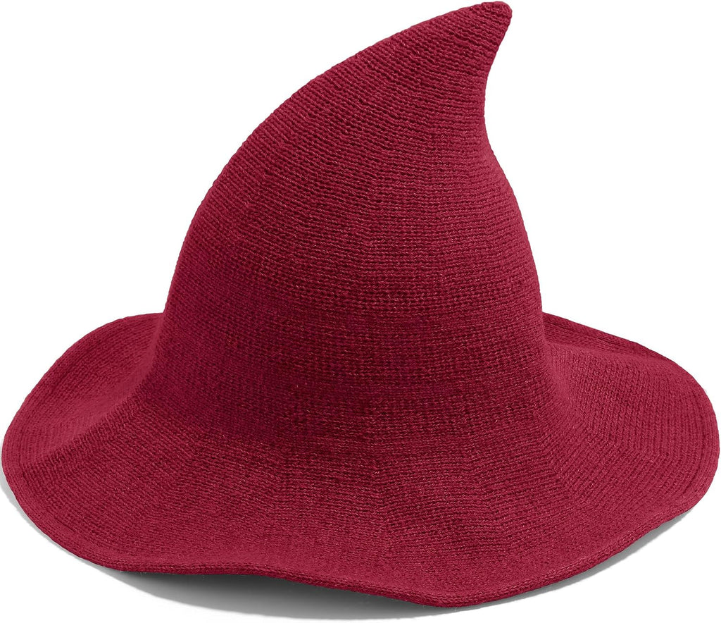 Leuceiy Witch Hat for Women, Wide Brim Foldable Wool Kintted Wizard Hats