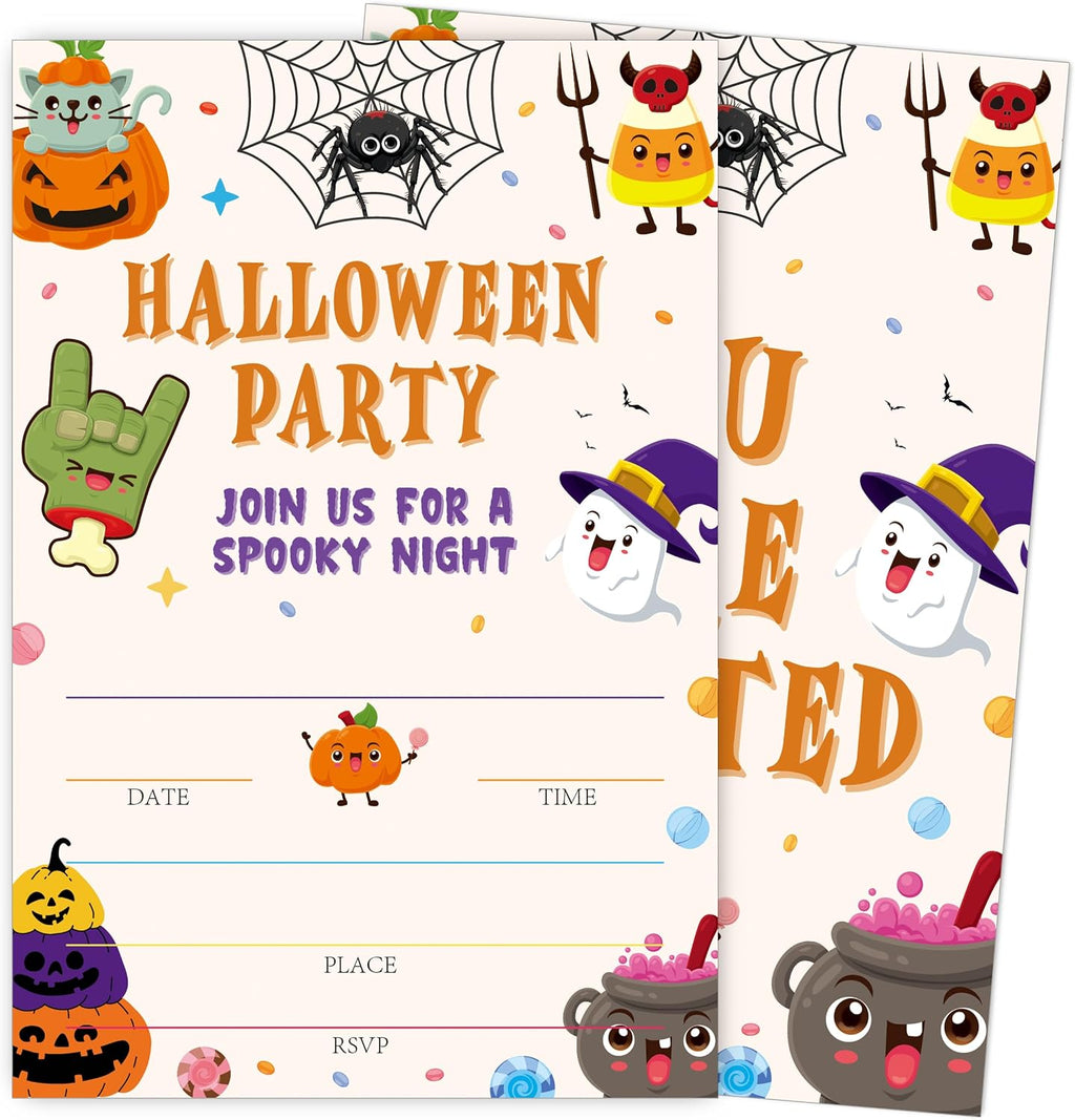 SIXEIGHT Cute Halloween Party Invitations, Funny Ghost Pumpkin Halloween Invitations for Boys Girls, 25 Pack Cute Invite Cards with Envelopes, Wedding Birthday Baby Shower Party Decorations-E12