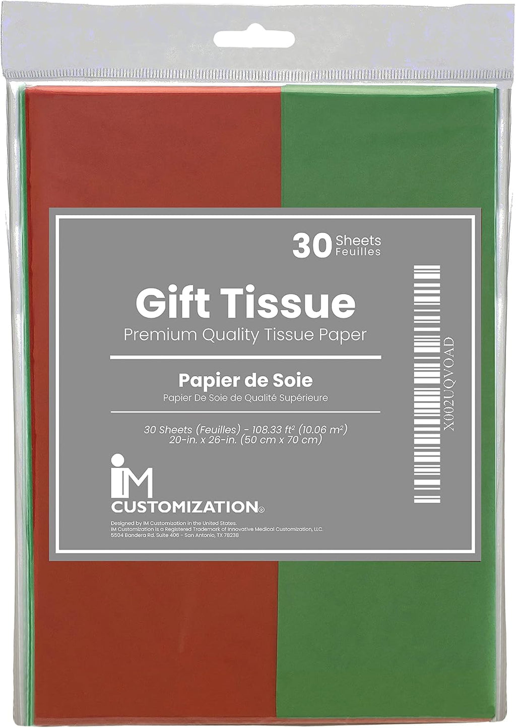 IM Customization Red and Green Christmas Tissue Paper - 30 Sheets - 20 x 26 Inches - Gift Wrap, Crafts, Decorations