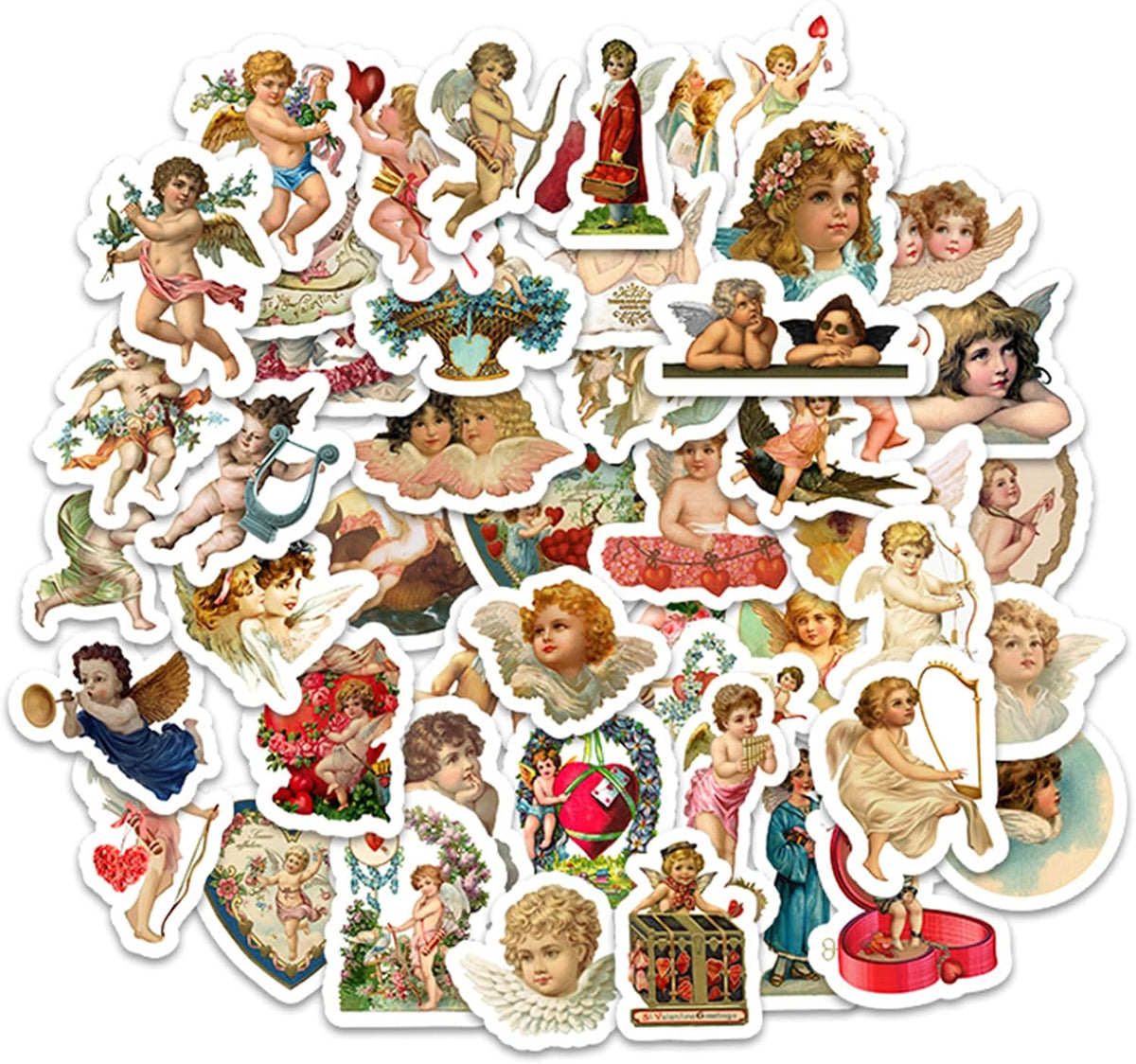 Vintage Angels and Cupids Stickers, Vinyl Scrapbooking Stickers Packs, 50PCS Kawaii Cute Angel Aesthetic Stickers for Kids Teens, Waterproof Holiday Stickers Decals for Cards, Water Bottles