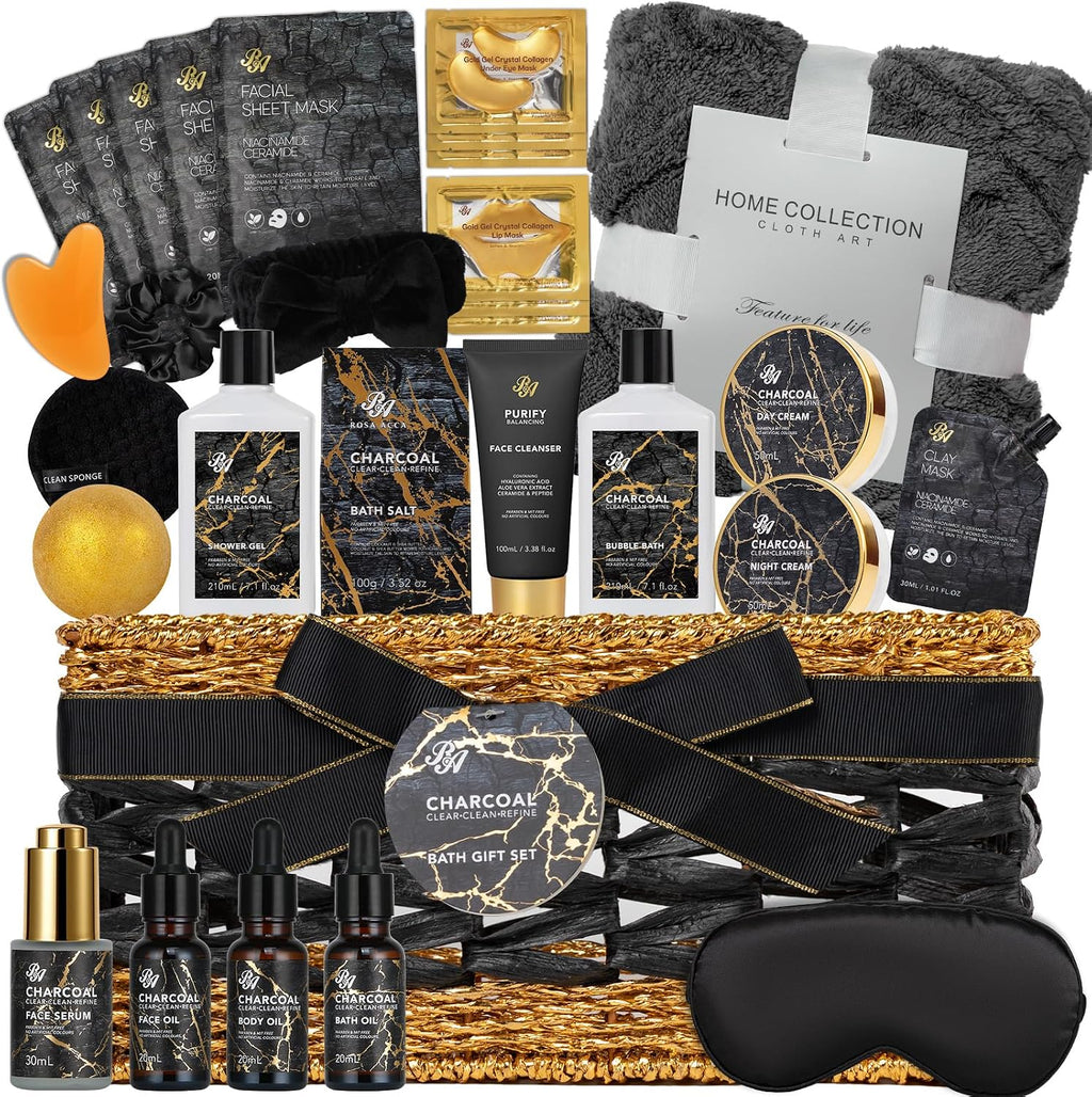 Gifts for Women & Men, 35 Pcs Charcoal Spa Gifts Basket, Get Well Soon Set
