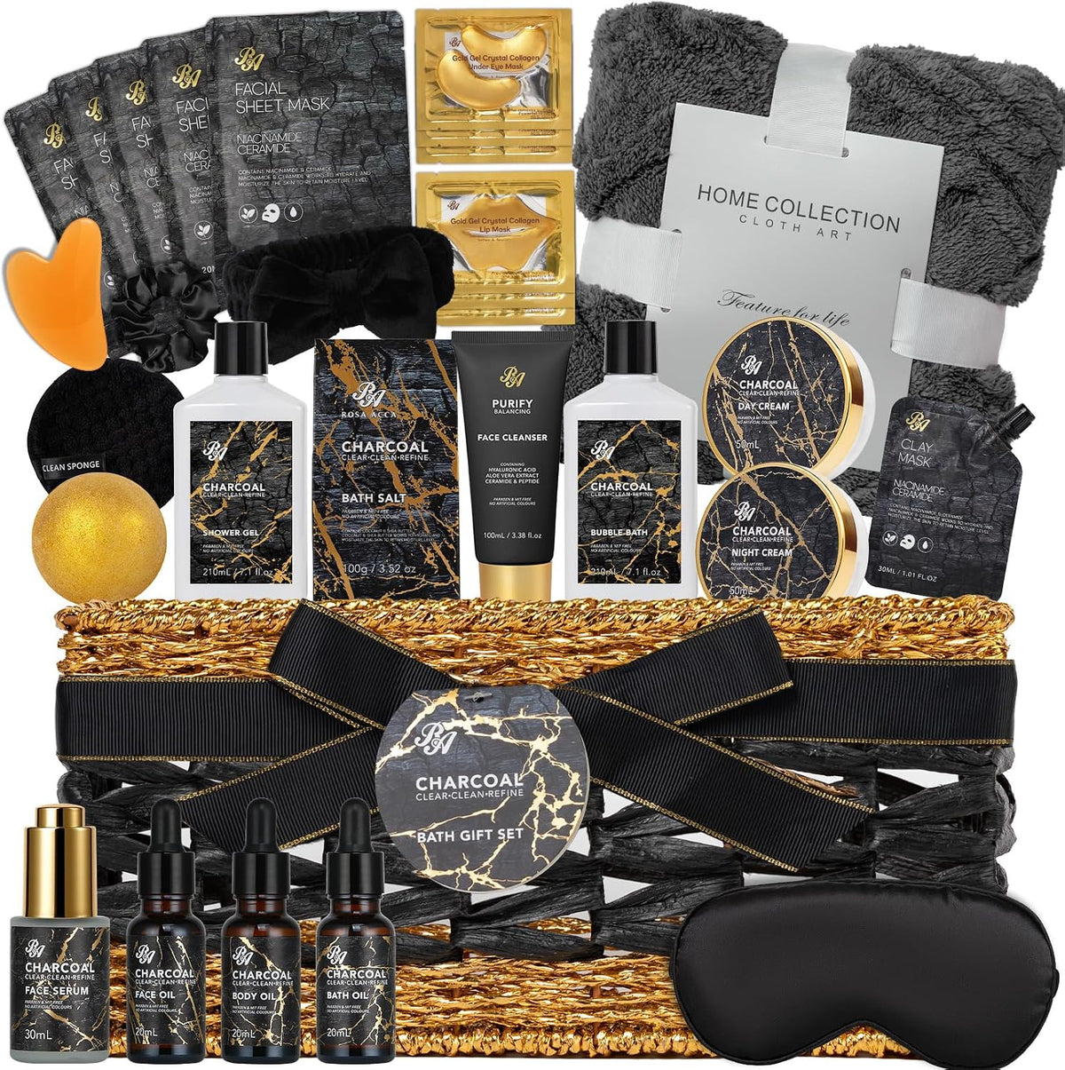 Gifts for Women & Men, 35 Pcs Charcoal Spa Gifts Basket, Get Well Soon Set