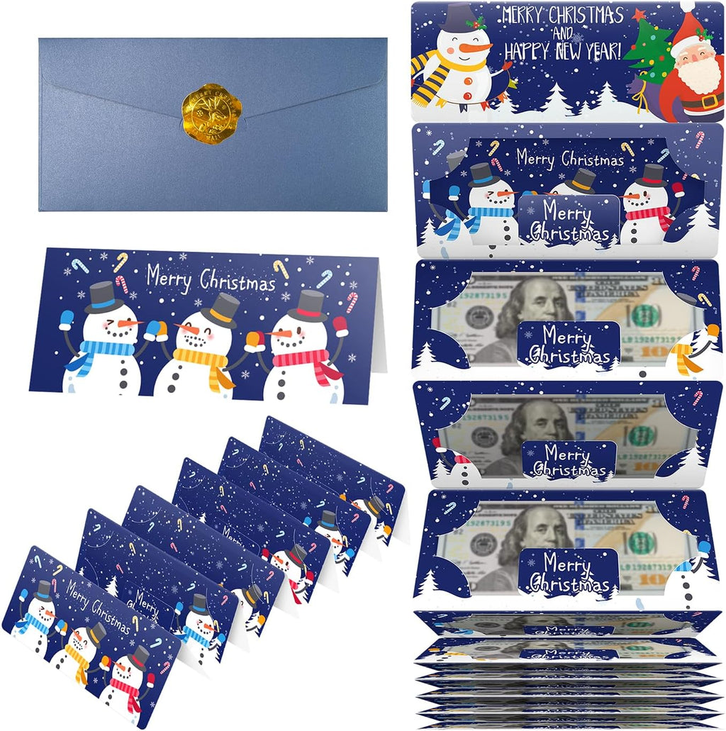 Jaywayang Christmas Money or Gift Card Holder with 10 Slots, Surprise Cash Envelope Holders for Men Women Girls Boys (Blue)