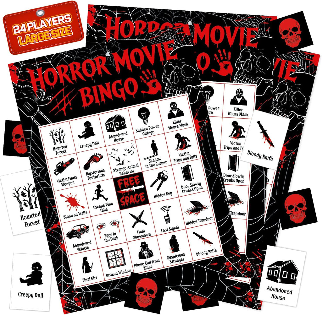 Halloween Bingo Cards for 24 Players - 5" x 7", Horror Movie