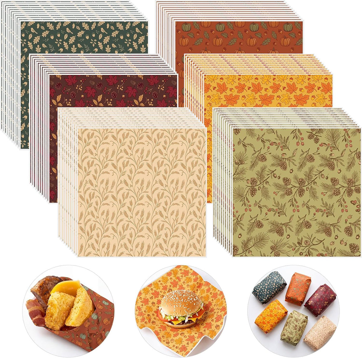 Geosar 200 PcsGingham Paper Food Tray with Wax Paper,Green White