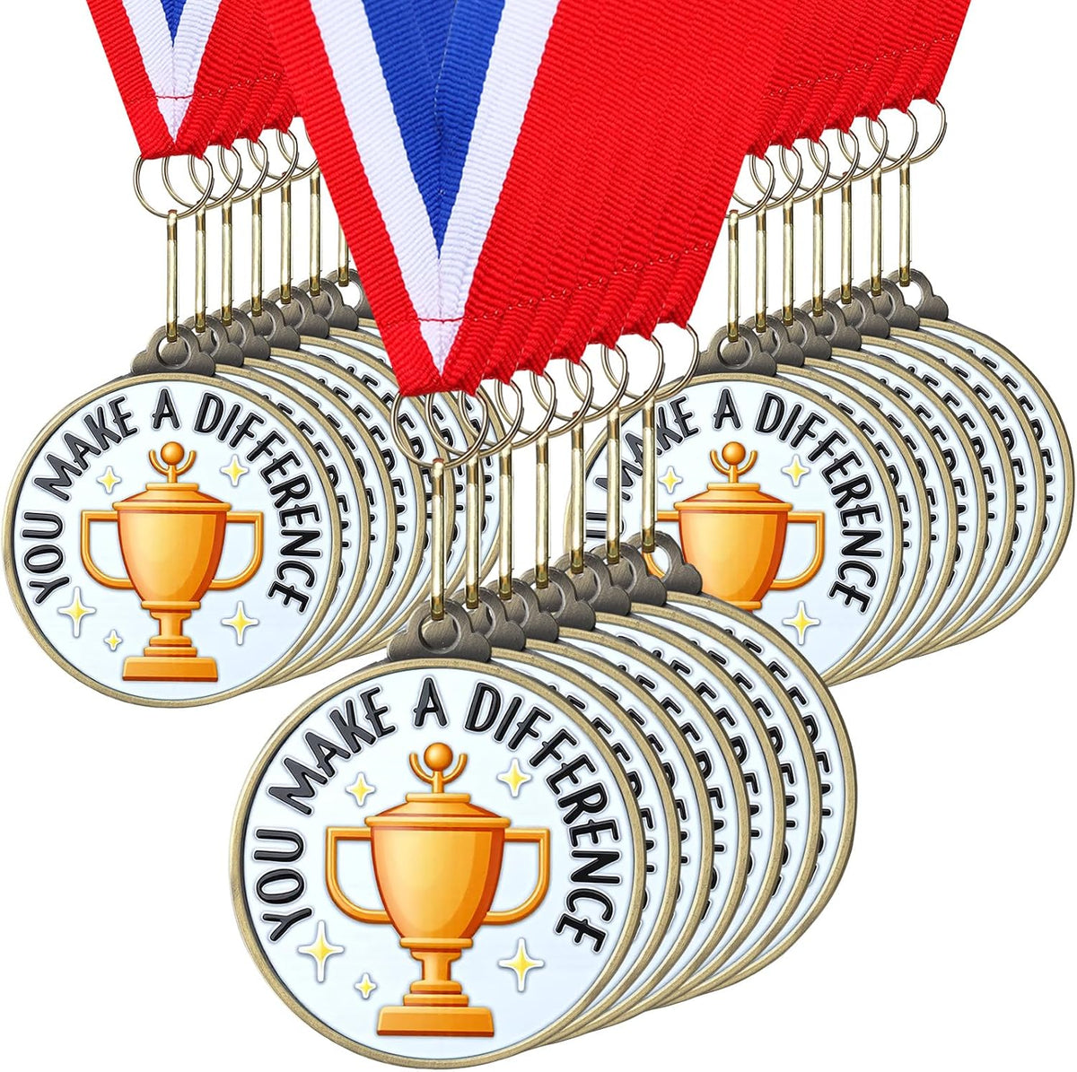 20 Pcs You Make a Difference Medals Bulk 2'' Employee of the Month Award Enamel Star Recognition Medals with Neck Ribbon Trophy Prizes Gift for Colleague Coworker Team Retirement Competitions