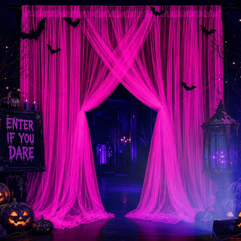 Mega-L Halloween Decorations, 3 Pack Halloween Tulle Backdrop Curtains