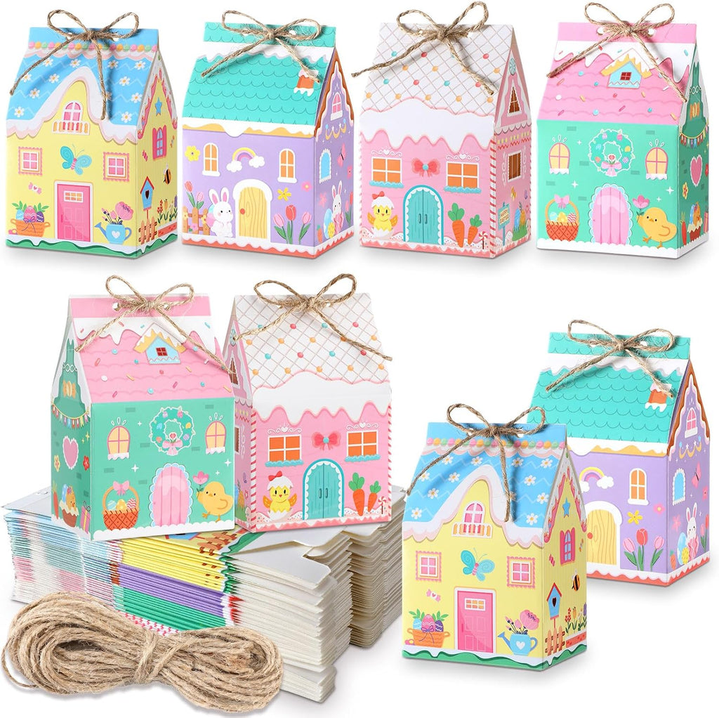 Zhanmai 48 Pcs Easter Treat Boxes Candy Mini Rabbit Egg House Favor Box Easter Party Paperboard Gift Boxes for Holiday Party Treat Cookie Goodie Snack Gift Packaging