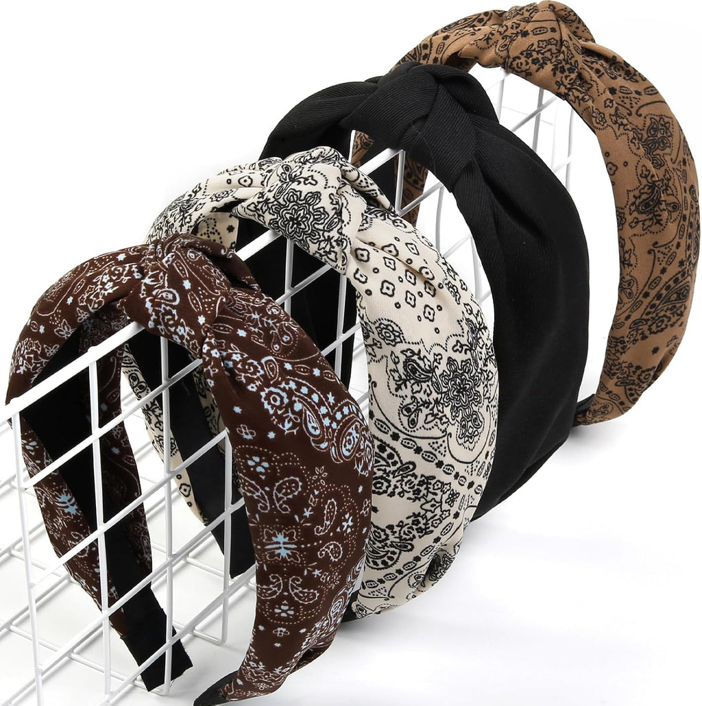 Huachi Headbands for Women Non Slip Fashion Womens Headbands Knoteed - Cute Boho Hair Accessories for Women Designer Print 4PCS