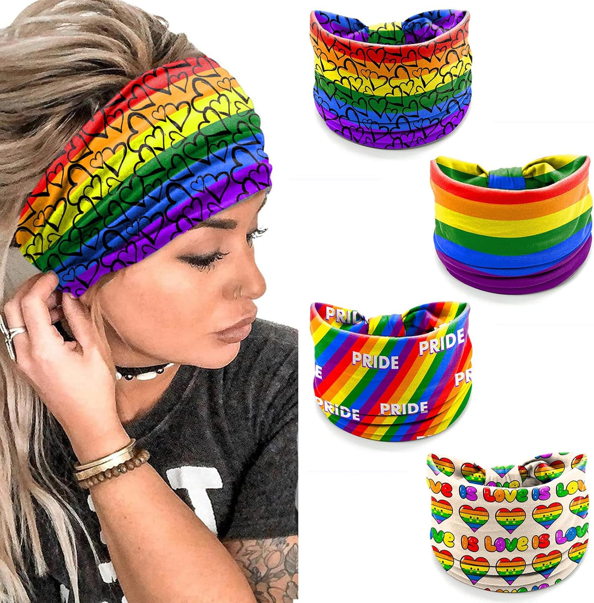winthrop 4 Pcs Rainbow Pride Headbands for Women & Men – LGBTQ+ Love is Love Wide Stretch Hair Bands – Colorful Festival Yoga Sports Head Wraps for Gay Pride Parade & Daily Wear