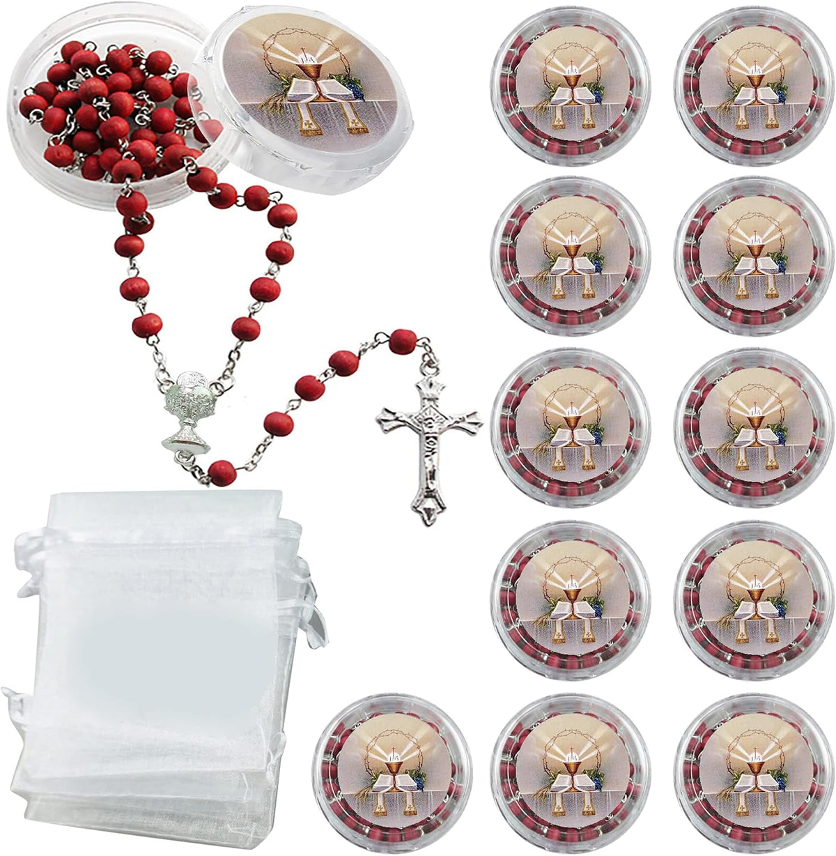WE 12-Pack First Holy Communion Scented Rosary Favors with Box and Bag