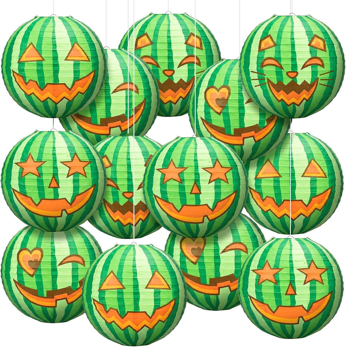 Fumete 16 Pcs Summer Halloween Decorations Paper Watermelon Lanterns
