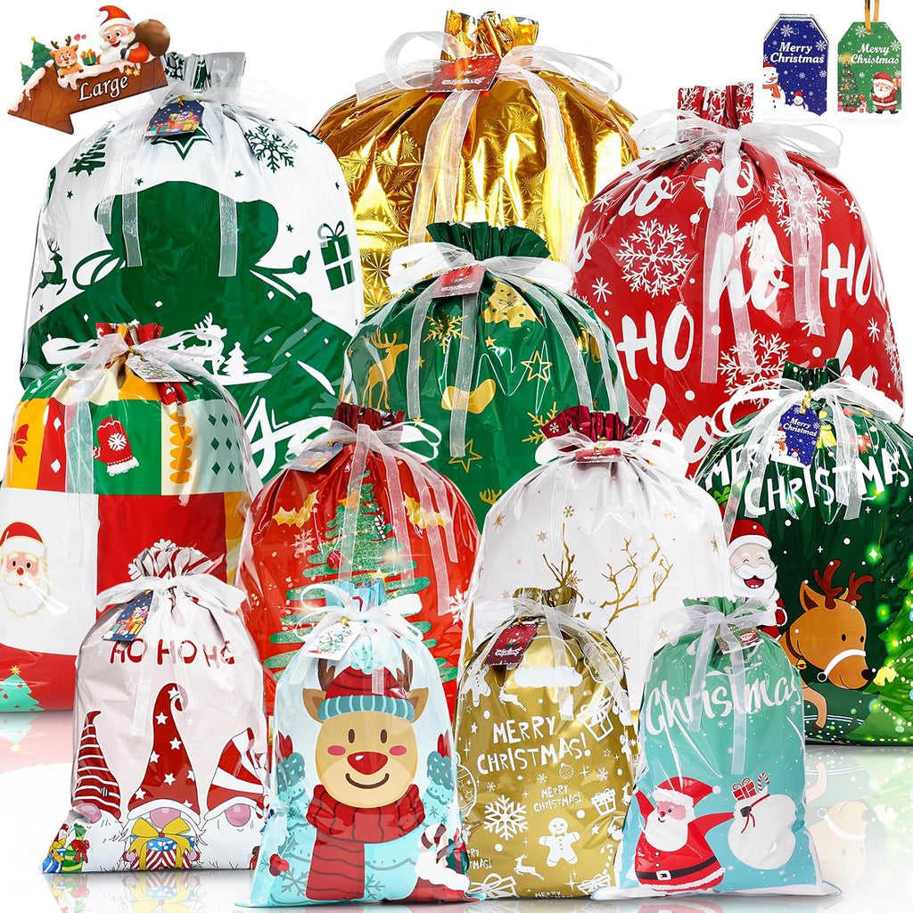 Habaylin 24PCS Christmas Drawstring Gift Bags, Xmas Gift Bags for Presents