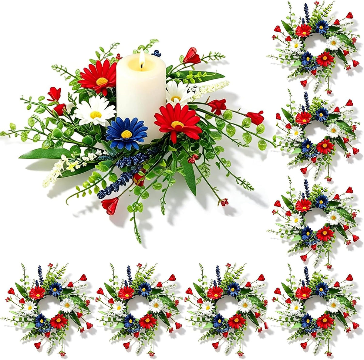 Xinnun 8 Pack Patriotic Flower Garland Decorations Memorial Day Banners