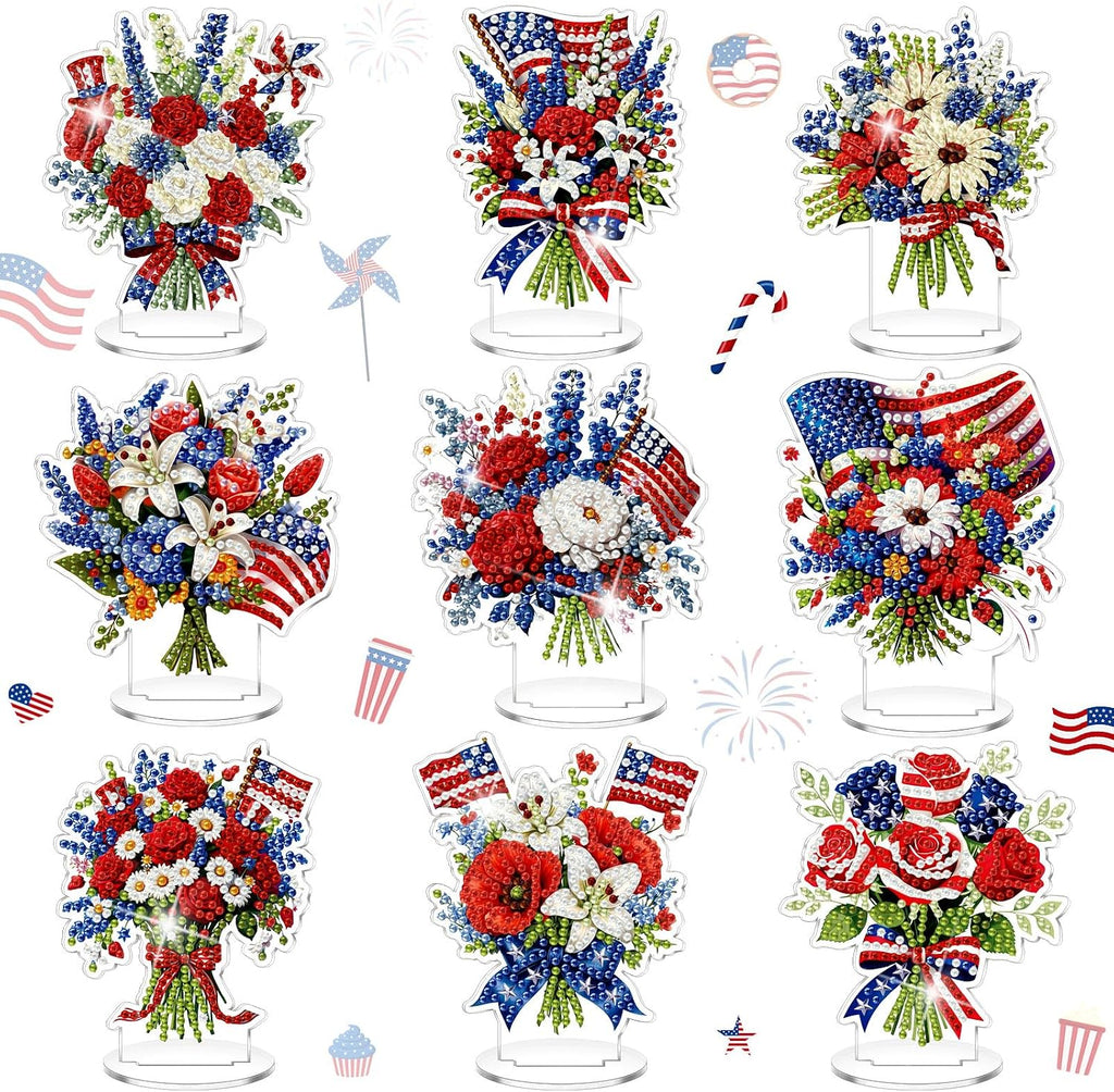 Kosiz 9 Pcs Veterans Day Diamond Art Tabletop Decor Patriotic Diamond Art