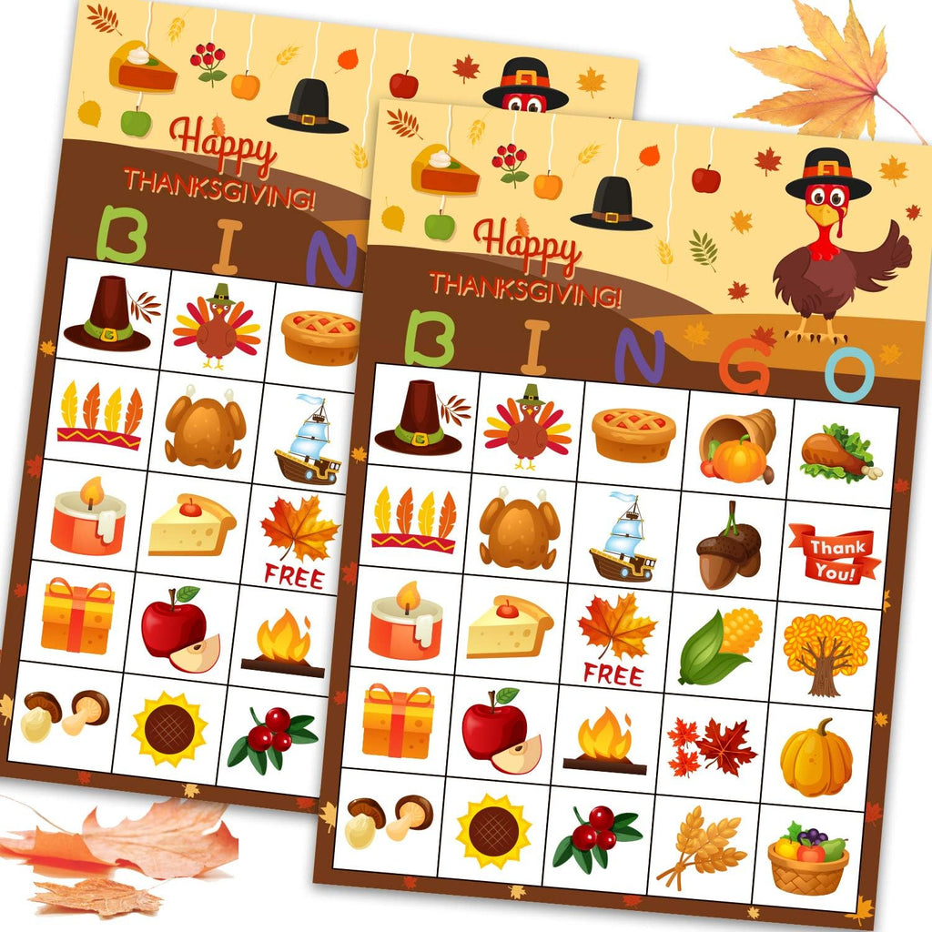 Fall Bingo Game for Kids - Thanksgiving Party Activities for 24 Players