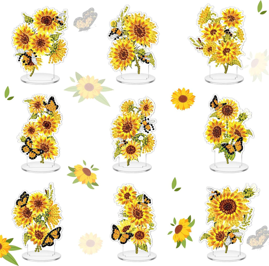 Kosiz 9 Pcs Sunflower Diamond Art Tabletop Decor Sunflower Diamond Art Kits