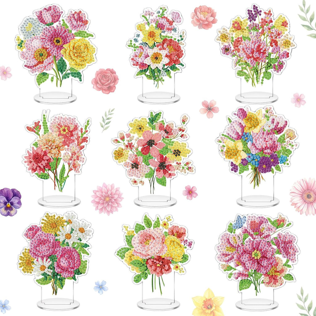 Kosiz 9 Pcs Wildflower Diamond Art Tabletop Decor Flower Diamond Art Kits