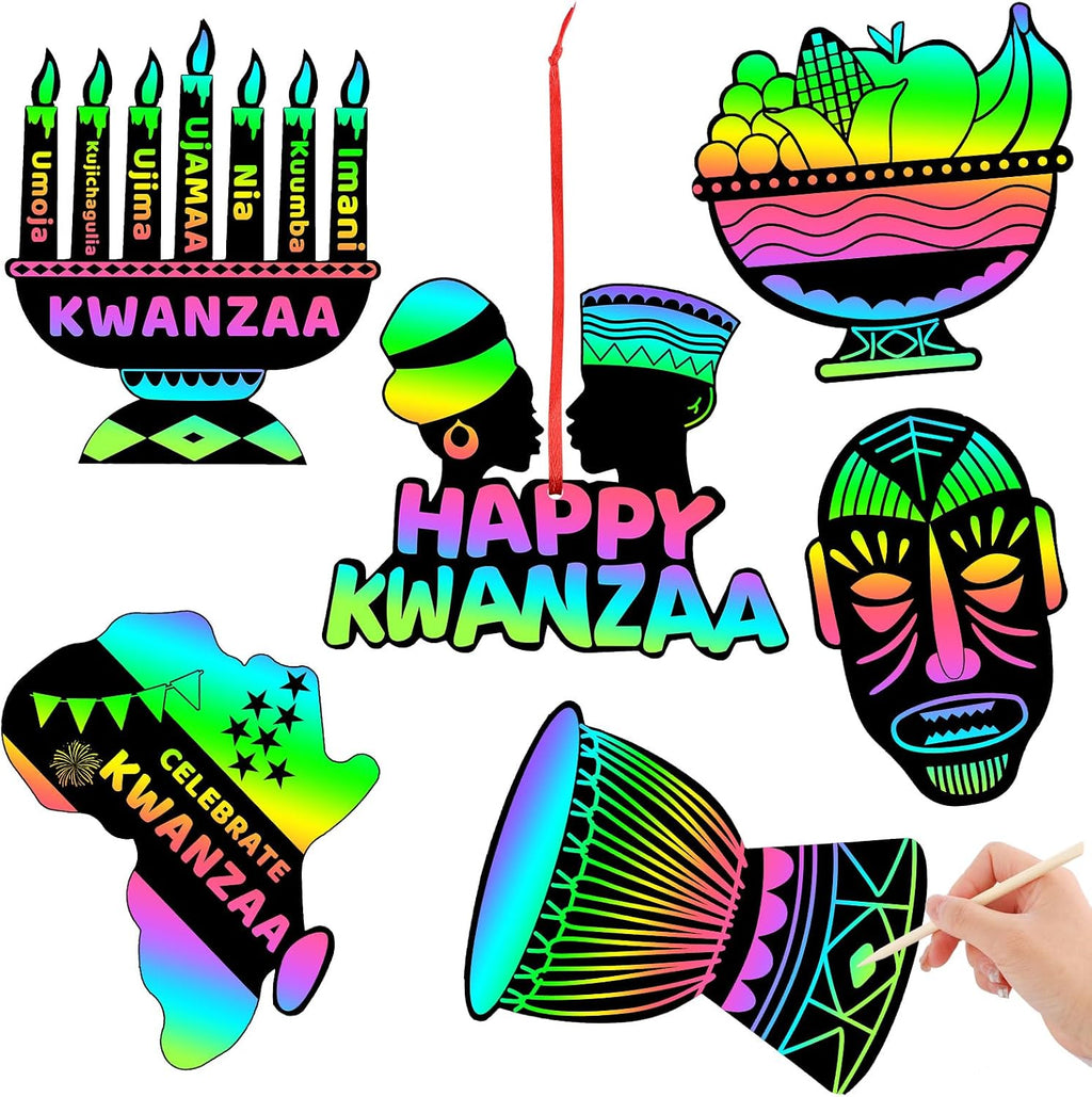 JULMELON 36 PCS Kwanzaa Crafts for Kids Holiday Magic Rainbow Scratch Cards