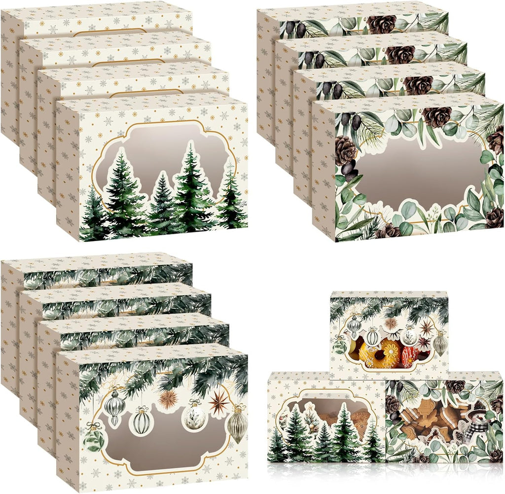 Eaasty 24 Pcs Christmas Cookie Boxes with Window Bulk, Green