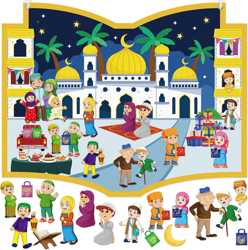 Cinrobiye DIY Ramadan Craft Kit – Eid Crafts & Activities, Reusable Felt Mosque, Moon & Stars Set for Classroom, Home, Islamic Holiday Decorations, Party Supplies