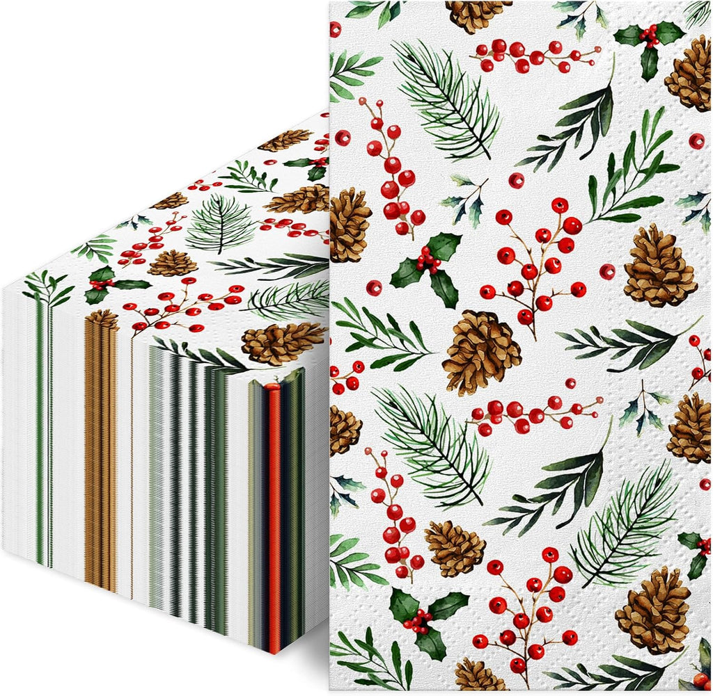 100pcs Christmas Pinecone Berry Paper Napkins