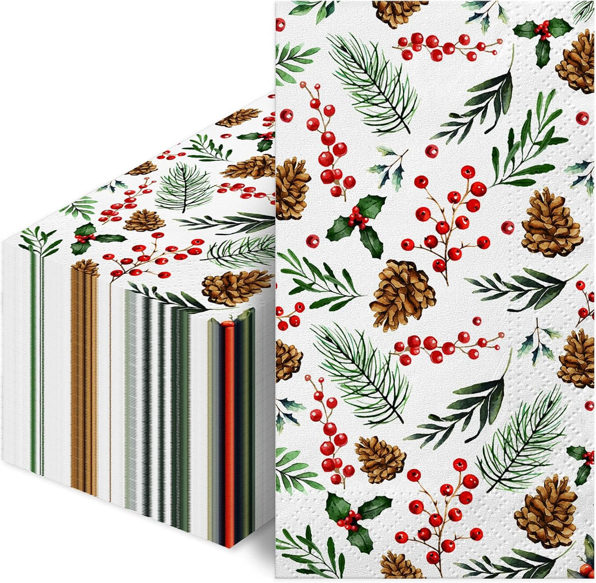 100pcs Christmas Pinecone Berry Paper Napkins