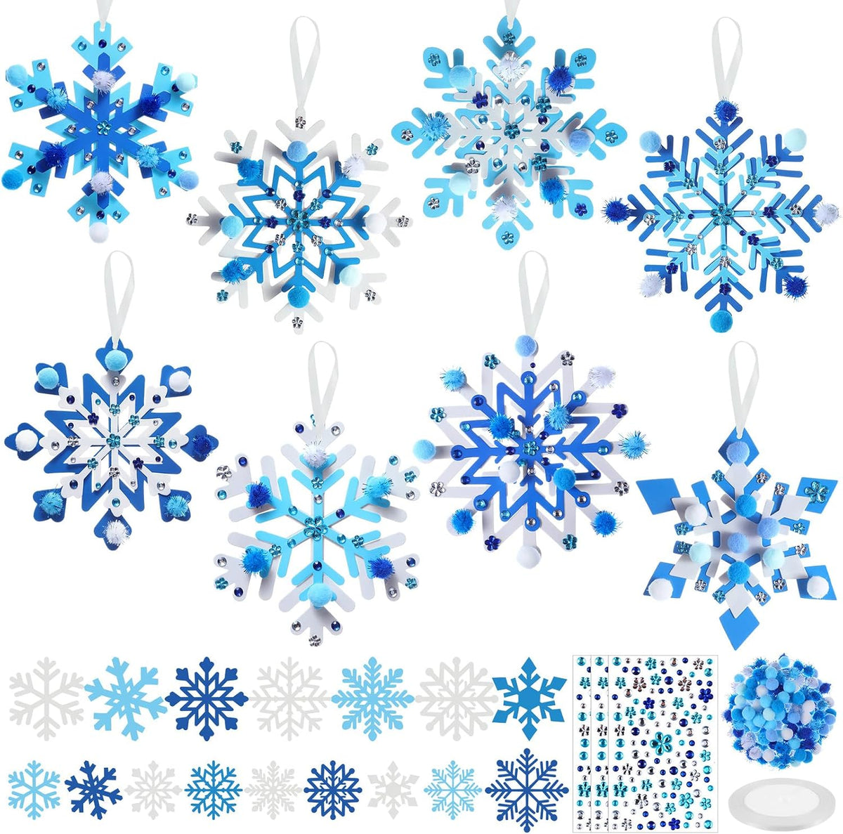 Funrous 48 Sets Snowflake Crafts Kit Winter Paper Crafts Hanging Ornaments
